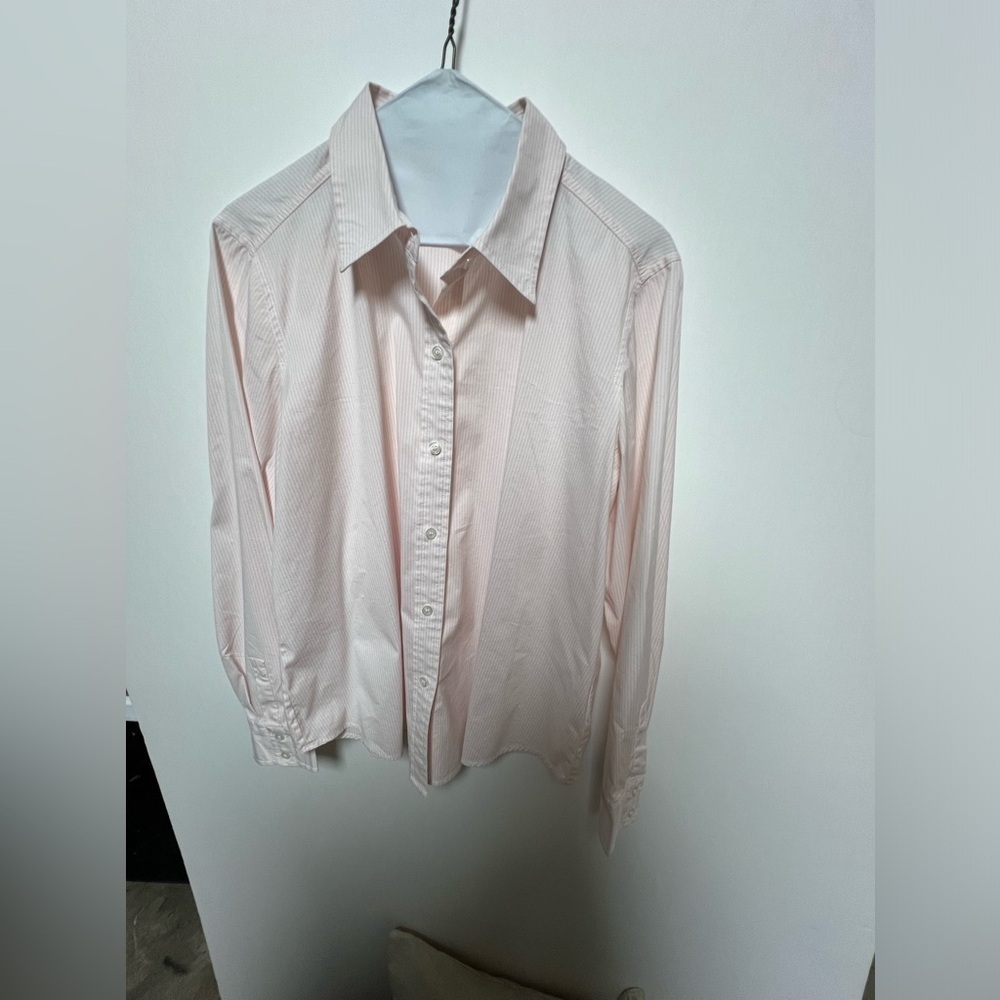 LIZ CLAIBORNE PINK & WHITE SIZE LARGE LONG SLEEVE DOUBLE BUTTON CUFFS